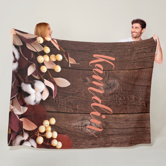 Personalized Fleece Throw Cotton Branch on Dark Wo (In Situ)