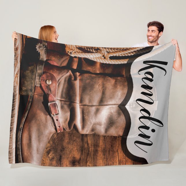 Personalized Fleece Throw Cowboy Boots Barn Wood R Blanket (In Situ)