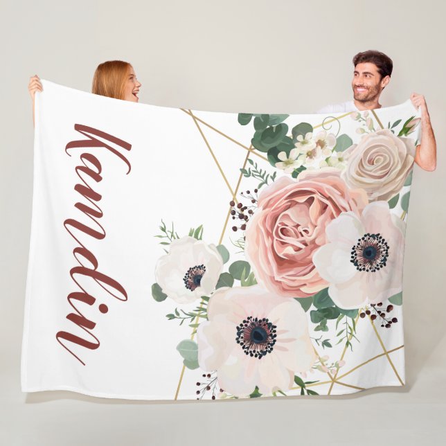 Personalized Fleece Throw Geometric Garden Rose (In Situ)