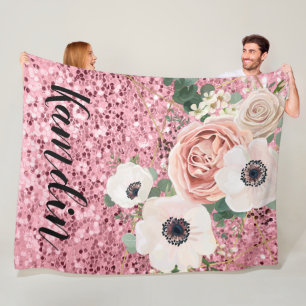 Personalized Fleece Throw Geometric Garden Rose Blanket