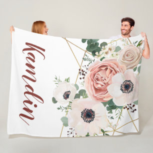 Personalized Fleece Throw Geometric Garden Rose Blanket