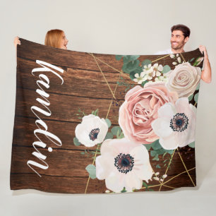 Personalized Fleece Throw Geometric Garden Rose Blanket
