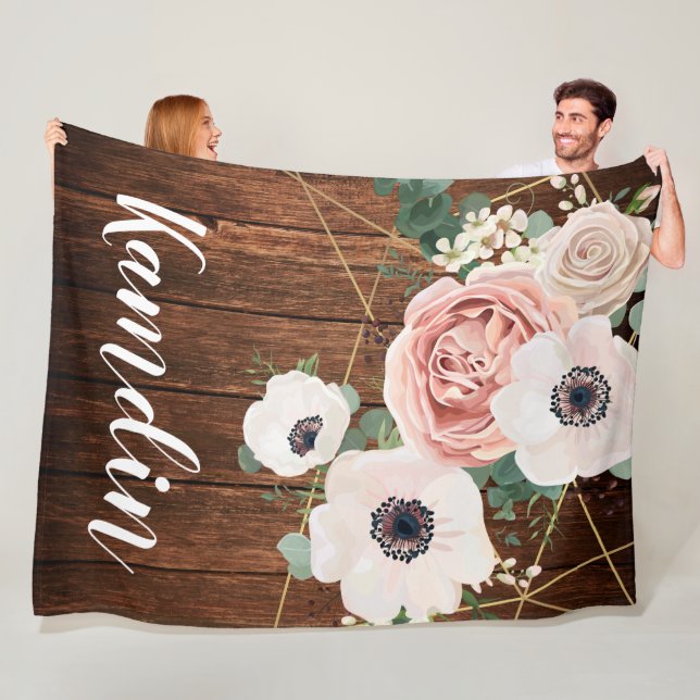 Personalized Fleece Throw Geometric Garden Rose Blanket (In Situ)