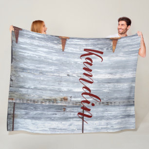 Personalized Fleece Throw White Wash Wood Barn Doo
