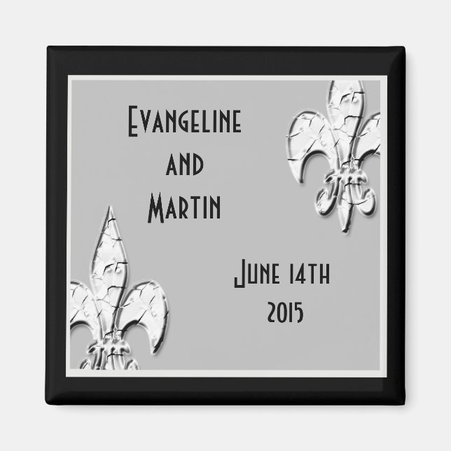 Personalized Fleur de Lis Black and Silver Magnet (Front)