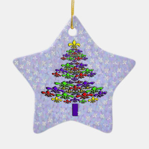 Personalized Fleur de Lis Christmas Tree Star Ceramic Ornament