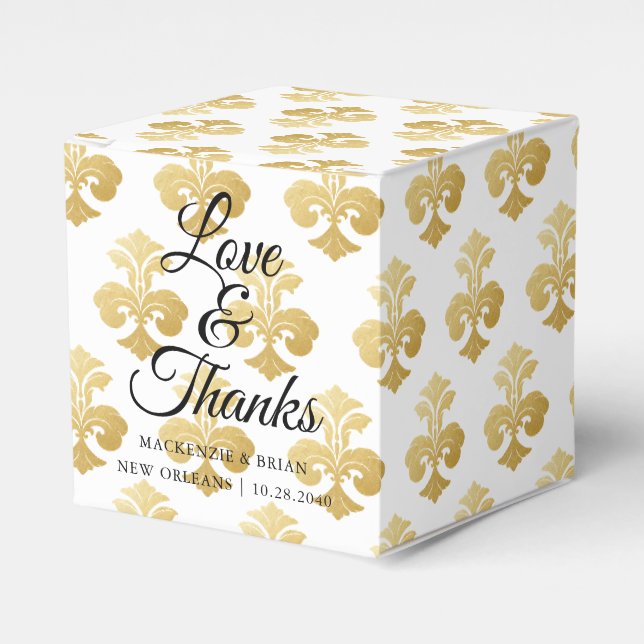 Personalized Fleur De Lis Gold Wedding Favor Box (Front Side)