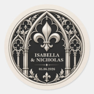 Personalized Fleur de Lis Gothic Wedding Classic Round Sticker