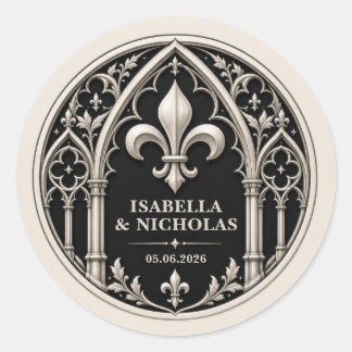 Personalized Fleur de Lis Gothic Wedding Classic Round Sticker