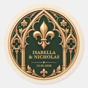 Personalized Fleur de Lis Gothic Wedding Classic Round Sticker