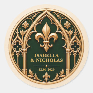 Personalized Fleur de Lis Gothic Wedding Classic Round Sticker