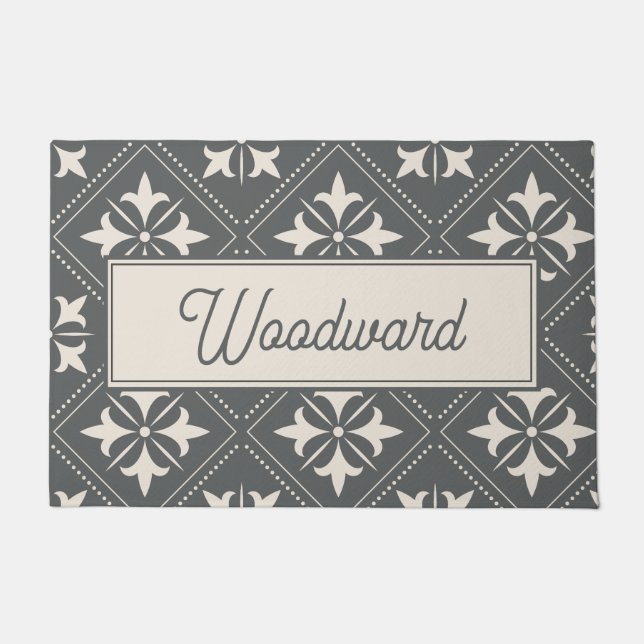 Personalized Fleur Du Lys Geometric Pattern Doormat (Front)
