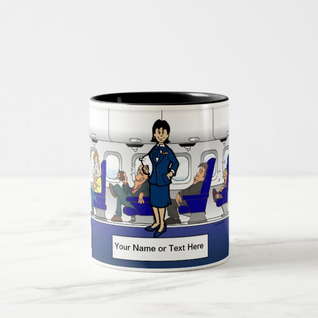 Personalized Flight Attendant - Female Cartoon Two-Tone Coffee Mug (Center)