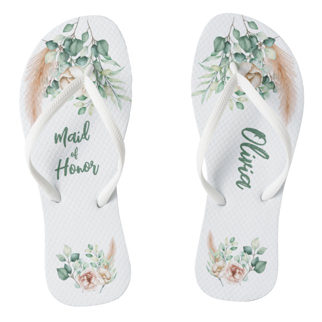 Personalized Flip Flop, Eucalyptus themed Flops (Footbed)