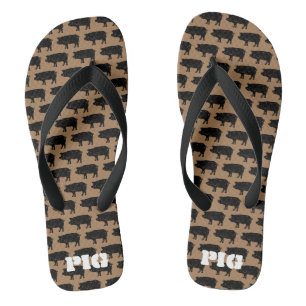 Personalized flip flops with black pig pattern