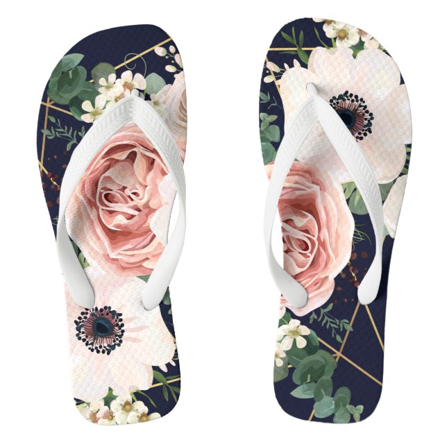 Personalized Flipflop Sandals Geometric Navy Blue (Footbed)