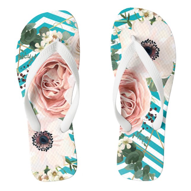 Personalized Flipflop Sandals Geometric Rose Chevn (Footbed)