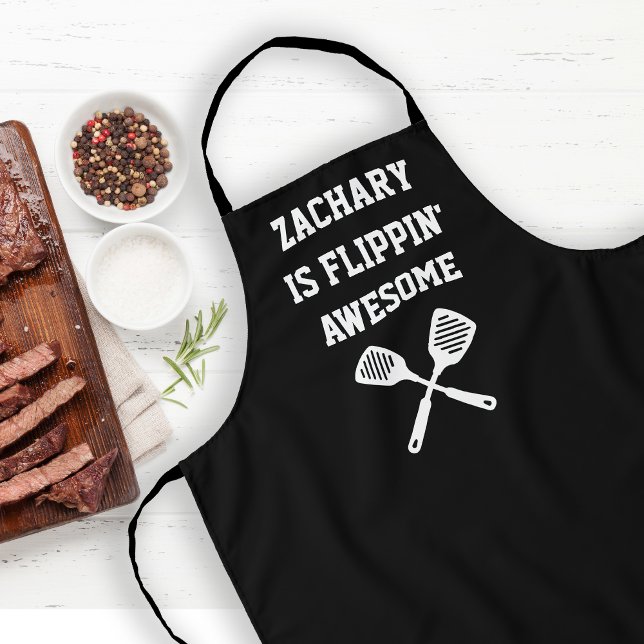 Personalized Flippin Awesome Spatula Black Apron (Creator Uploaded)