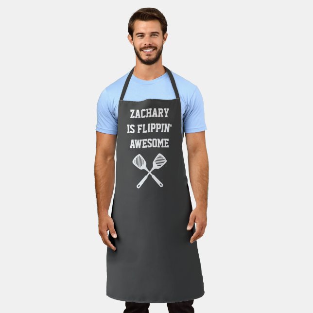 Personalized Flippin Awesome Spatula Grey Apron (Worn)