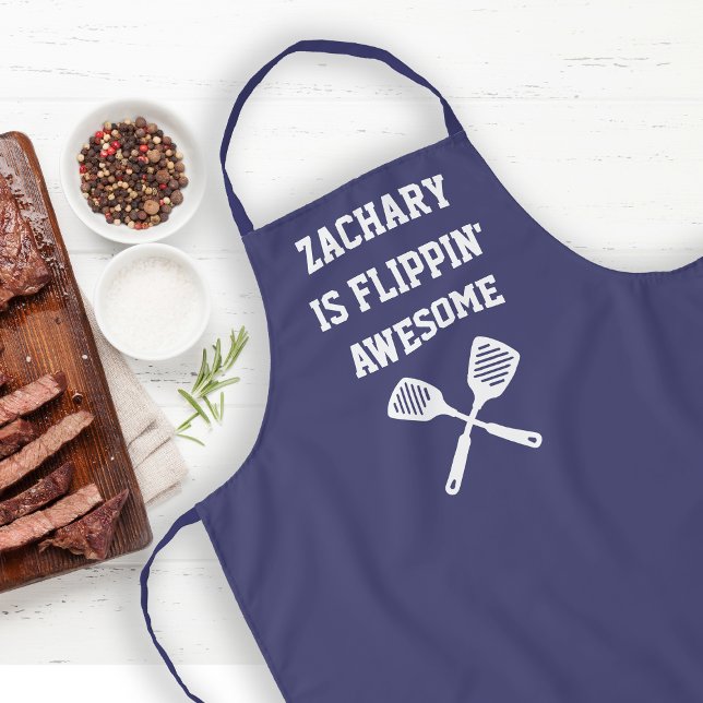 Personalized Flippin Awesome Spatula Navy Blue Apron (Creator Uploaded)