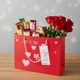 Personalized Flirty Pink Hearts on Red for Couples Large Gift Bag