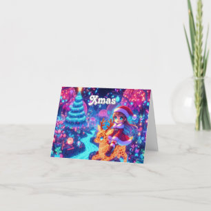 Personalized Flora Christmas Tree Cute Girl Santa Thank You Card