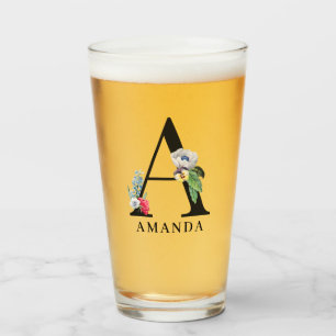 Personalized Floral Alphabet A Monogram  Glass
