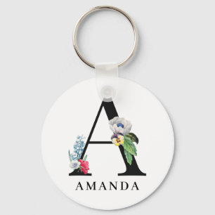 Personalized Floral Alphabet A Monogram Keychain