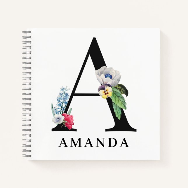 Personalized Floral Alphabet A Monogram  Notebook (Front)