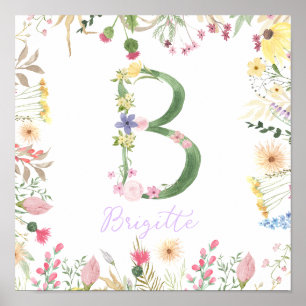 Personalized Floral Alphabet Initial Nursery Poster