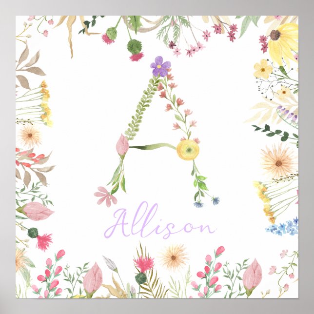Personalized Floral Alphabet Initial Nursery Print (Front)