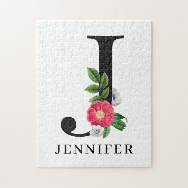 Personalized Floral Alphabet J Monogram  Jigsaw Puzzle (Vertical)