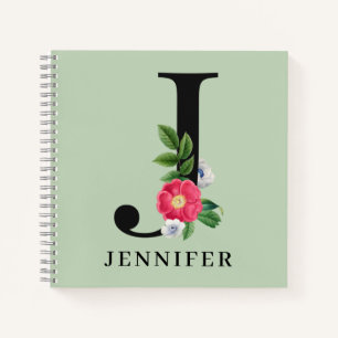 Personalized Floral Alphabet J Monogram  Notebook