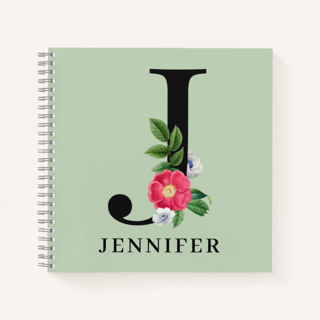 Personalized Floral Alphabet J Monogram  Notebook (Front)