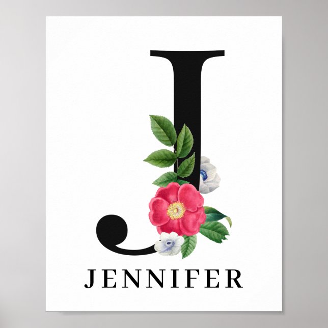 Personalized Floral Alphabet J Monogram  Poster (Front)