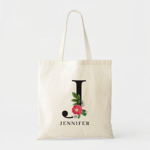 Personalized Floral Alphabet J Monogram  Tote Bag