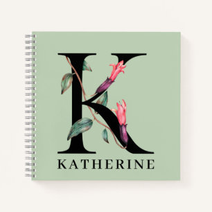 Personalized Floral Alphabet K Monogram Notebook