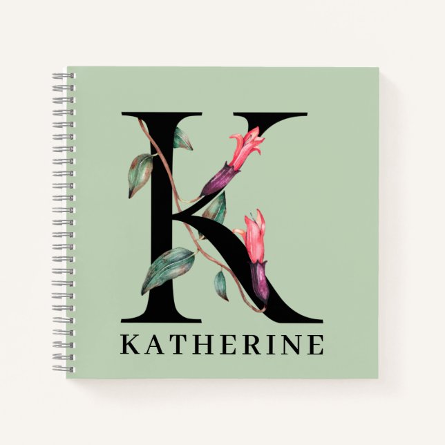 Personalized Floral Alphabet K Monogram Notebook (Front)