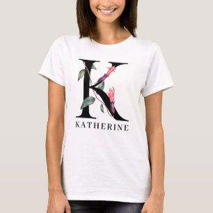 Personalized Floral Alphabet K Monogram T-Shirt