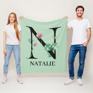 Personalized Floral Alphabet N Monogram Fleece Blanket