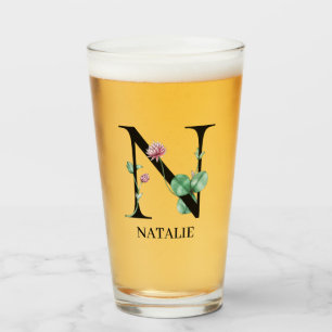 Personalized Floral Alphabet N Monogram  Glass