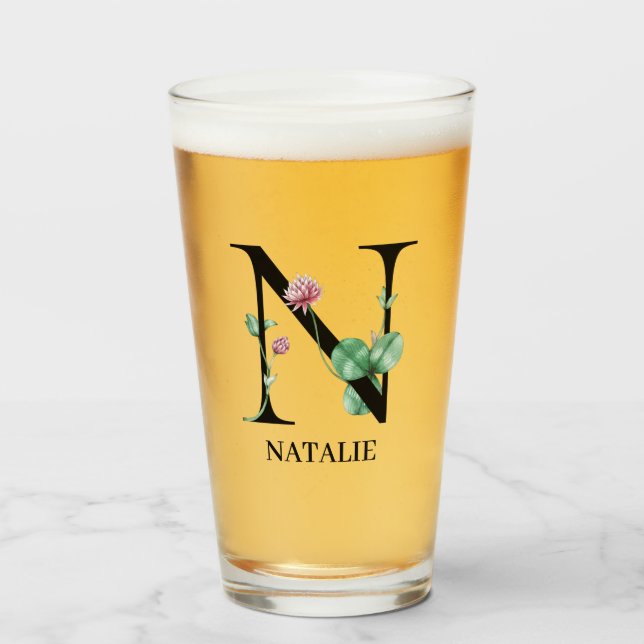 Personalized Floral Alphabet N Monogram  Glass (Front Filled)
