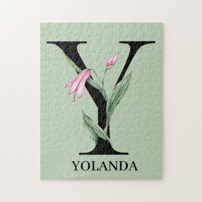 Personalized Floral Alphabet Y Monogram Jigsaw Puzzle (Vertical)