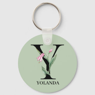 Personalized Floral Alphabet Y Monogram Keychain