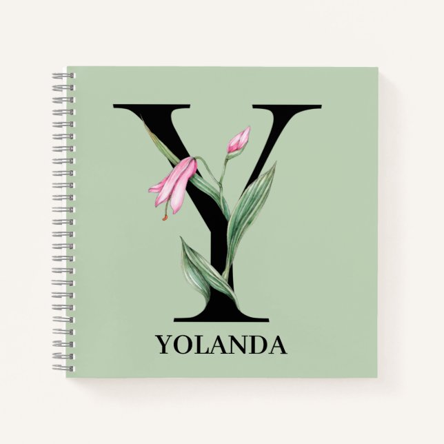 Personalized Floral Alphabet Y Monogram  Notebook (Front)