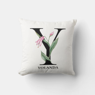 Personalized Floral Alphabet Y Monogram Throw Pillow