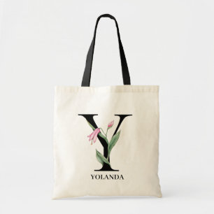Personalized Floral Alphabet Y Monogram  Tote Bag