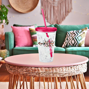 Personalized floral arrow acrylic tumbler