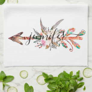 Personalized floral arrow kitchen towel