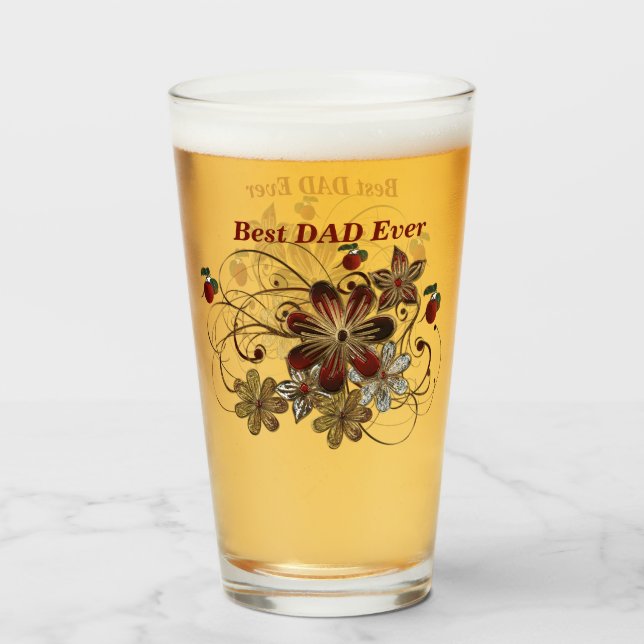 Personalized Floral Art Beer Glass for Dad (Front Filled)